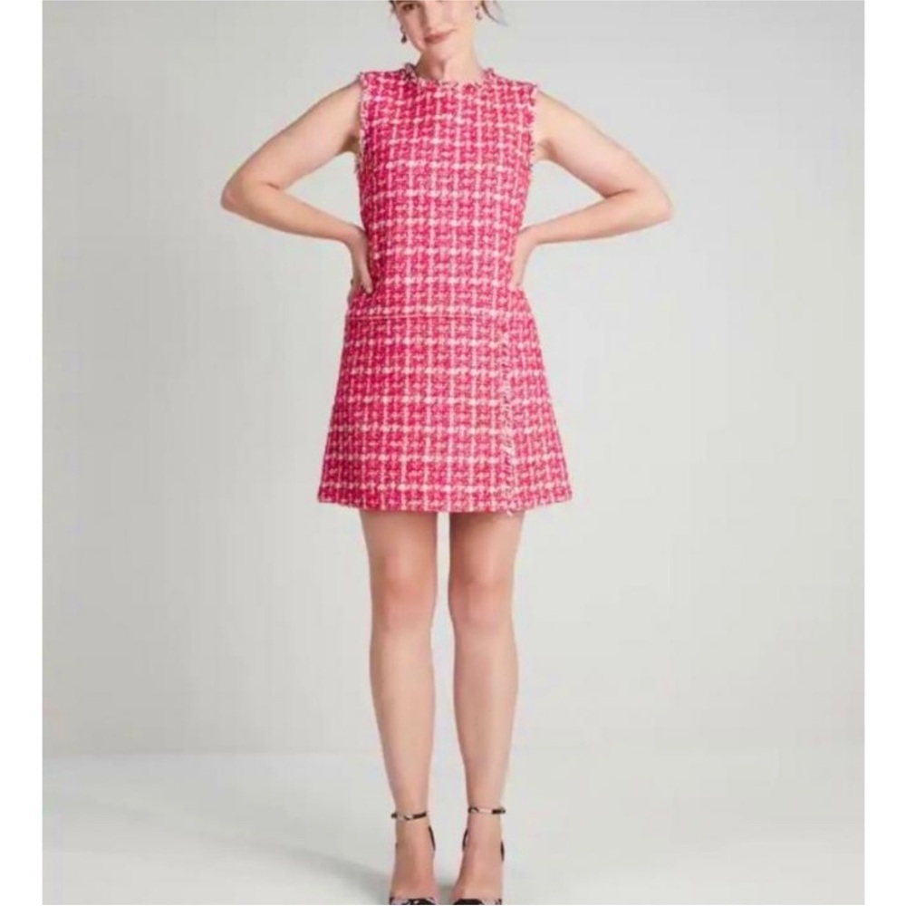 Kate Spade rare plaid pink Barbiecore tweed dress